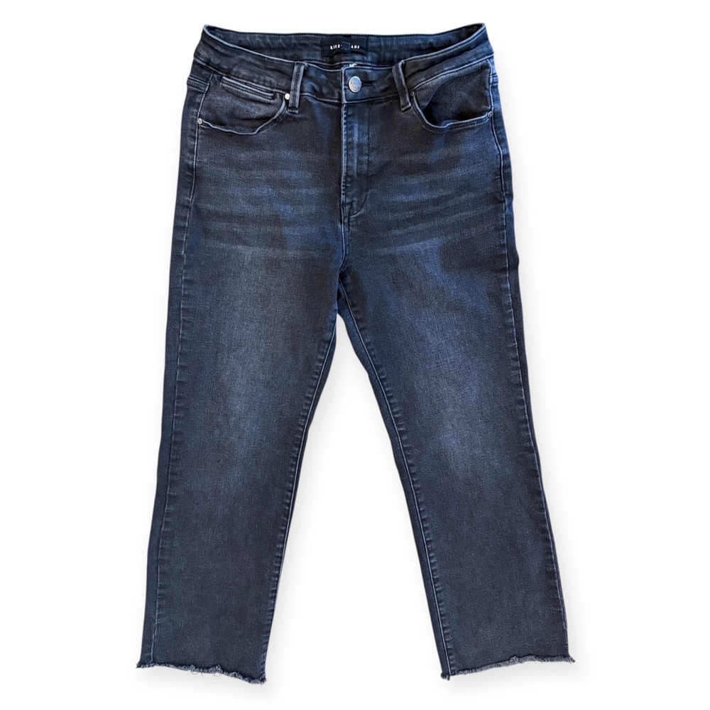 Risen Jeans 11/30 Dark‎ Wash Raw Hem High Rise Crop Straight leg Denim - Picture 2 of 7